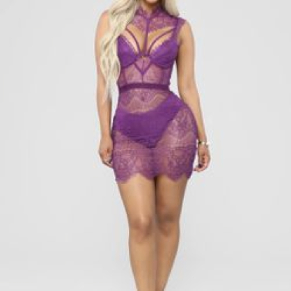 Fashion Nova purple lace dress and bottoms